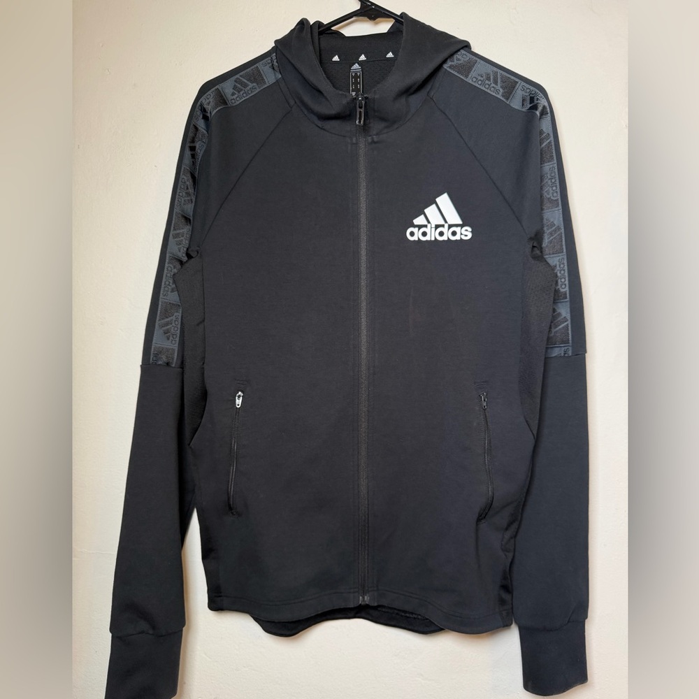 Adidas Men’s Black Full Zip Track Jacket Athletic Zip Up Thumbholes Size Small